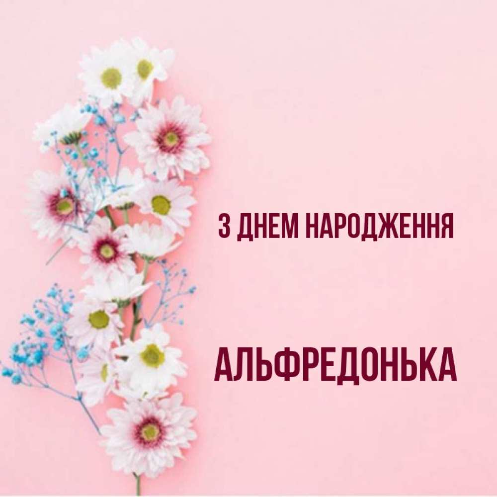 Открытка на каждый день з підписом, Альфредонька З Днем народження Родная моя с днем рождения тебя картинка с цветами белыми и голубыми Прикольна листівка з побажанням онлайн скачати безкоштовно 