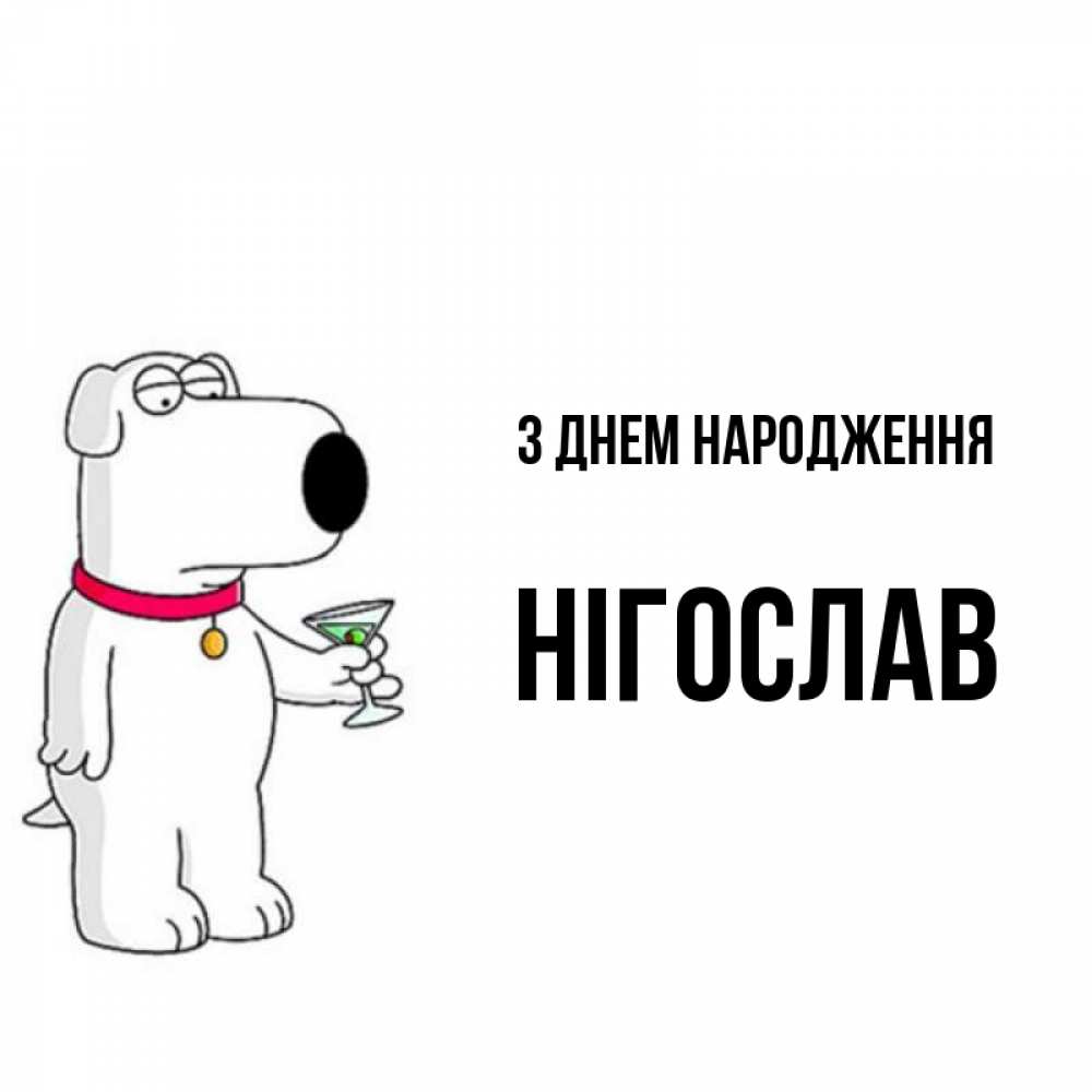Открытка на каждый день з підписом, Нігослав З Днем народження песик с оливками Прикольна листівка з побажанням онлайн скачати безкоштовно 