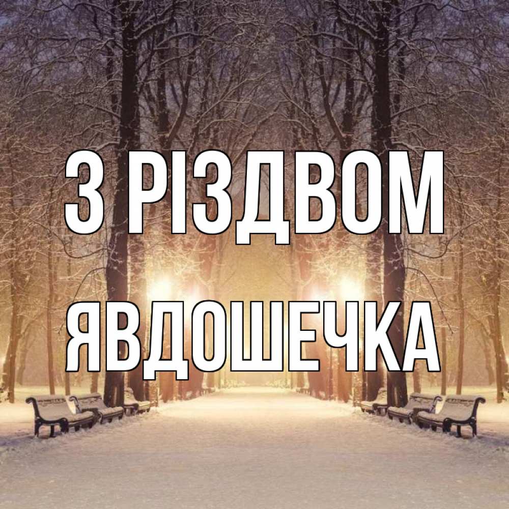 Открытка на каждый день з підписом, Явдошечка З Різдвом зима, парк, фонарь, лес Прикольна листівка з побажанням онлайн скачати безкоштовно 