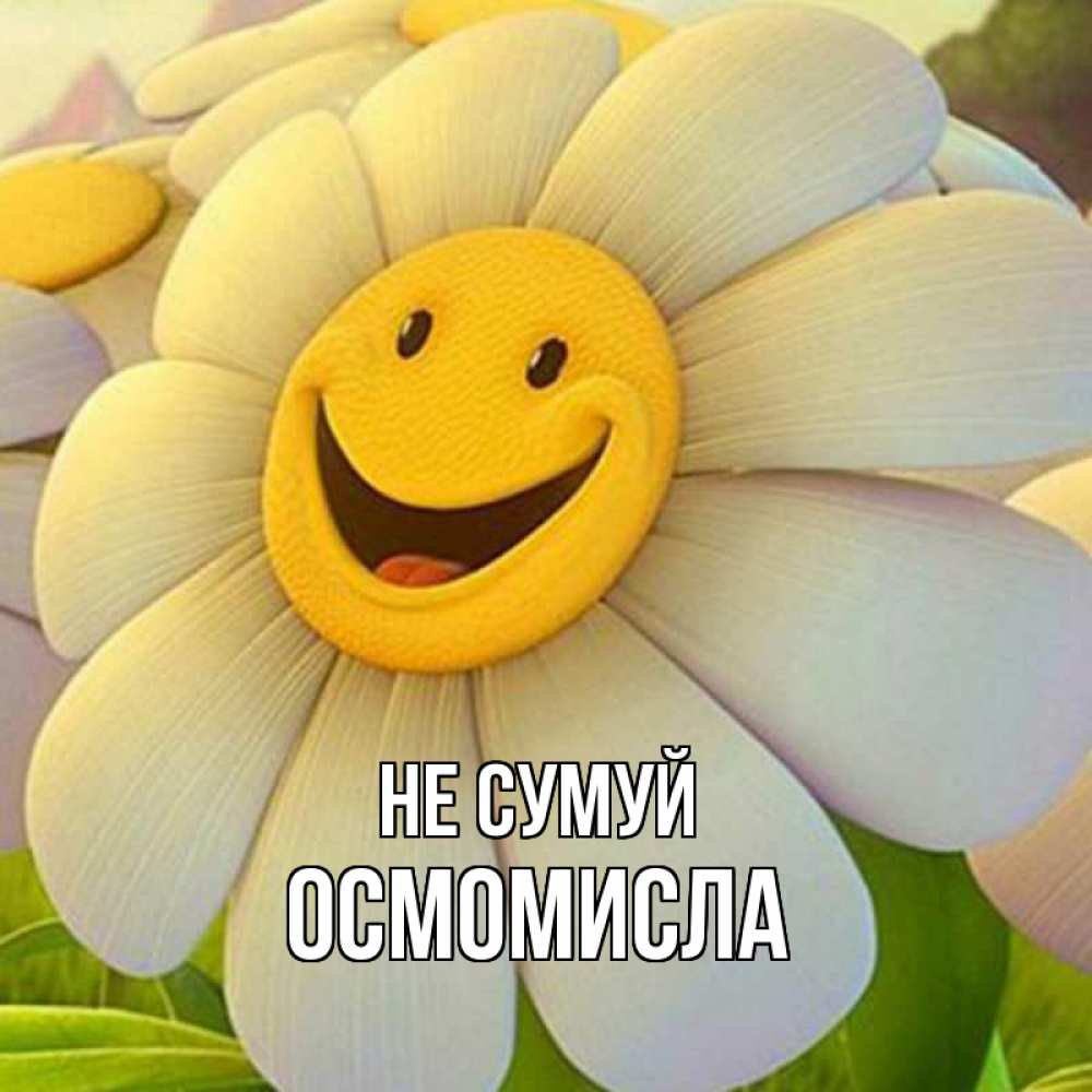Открытка на каждый день з підписом, Осмомисла Не сумуй огромная улыбающаяся ромашуща Прикольна листівка з побажанням онлайн скачати безкоштовно 
