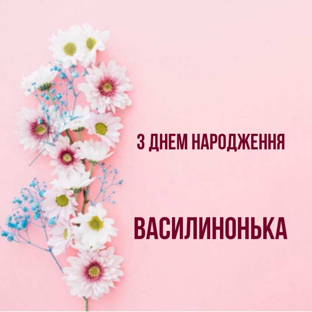 Открытка на каждый день з підписом, Василинонька З Днем народження Родная моя с днем рождения тебя картинка с цветами белыми и голубыми Прикольна листівка з побажанням онлайн скачати безкоштовно 
