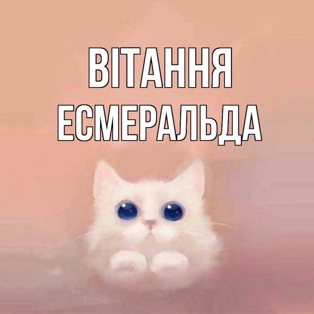 Открытка на каждый день з підписом, Есмеральда Вітання котик белый в полете Прикольна листівка з побажанням онлайн скачати безкоштовно 