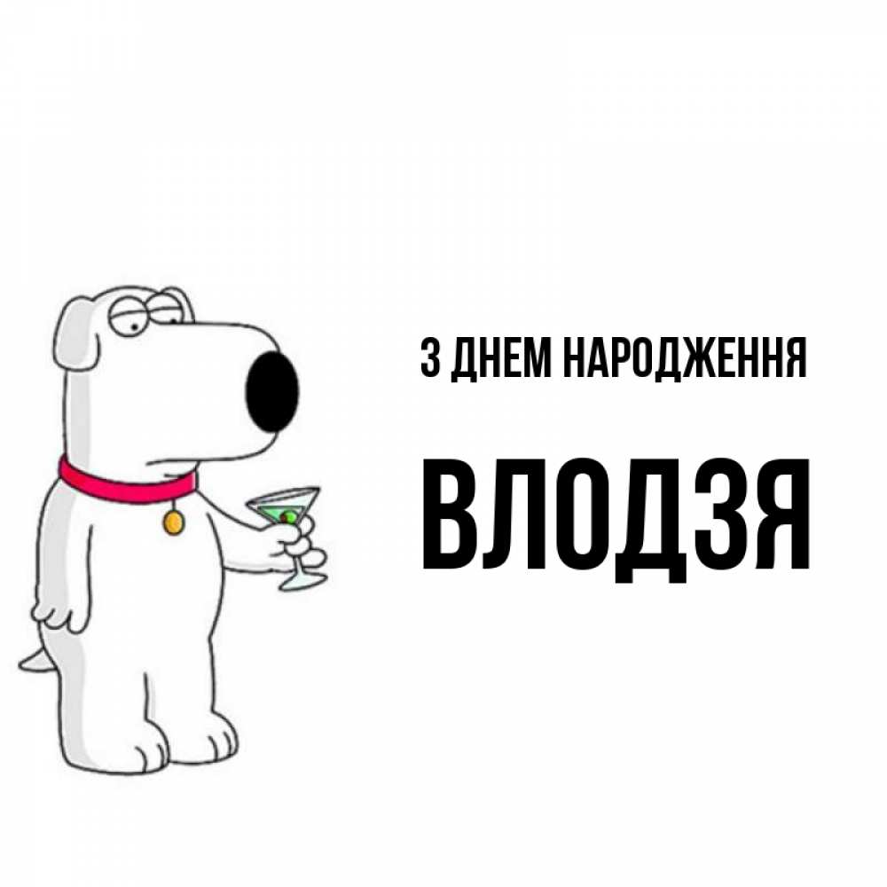 Открытка на каждый день з підписом, Влодзя З Днем народження песик с оливками Прикольна листівка з побажанням онлайн скачати безкоштовно 