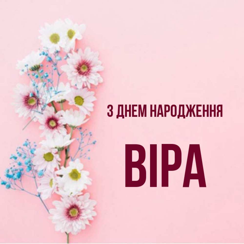 Открытка на каждый день з підписом, Віра З Днем народження Родная моя с днем рождения тебя картинка с цветами белыми и голубыми Прикольна листівка з побажанням онлайн скачати безкоштовно 