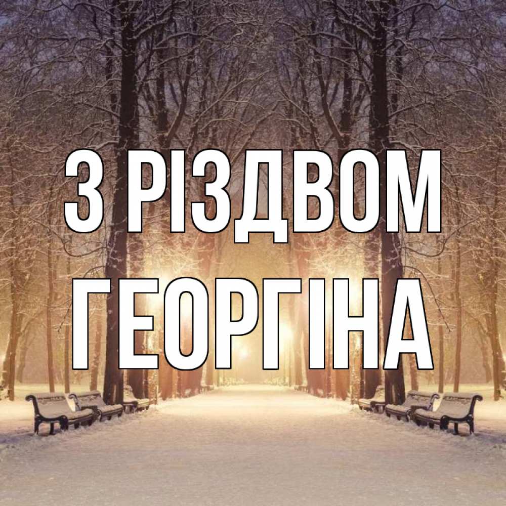 Открытка на каждый день з підписом, Георгіна З Різдвом зима, парк, фонарь, лес Прикольна листівка з побажанням онлайн скачати безкоштовно 
