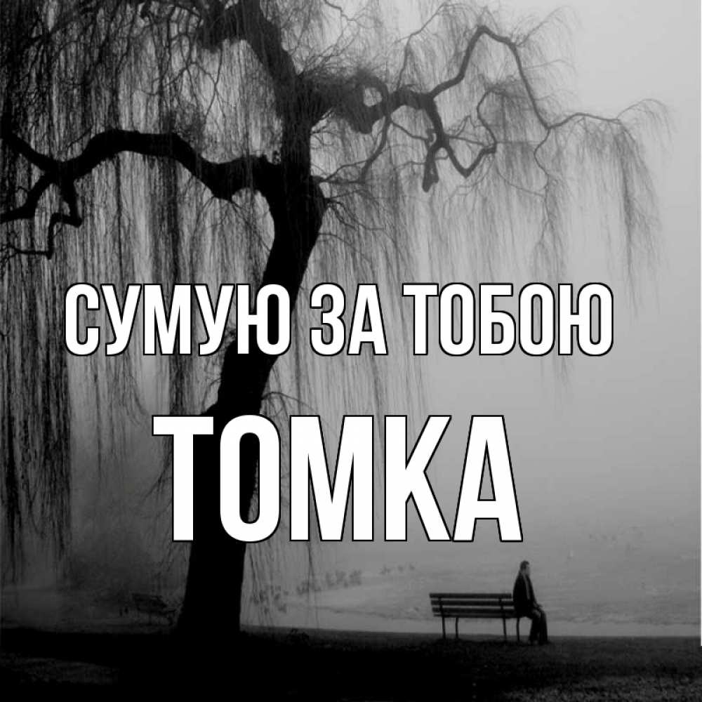 Открытка на каждый день з підписом, Томка Сумую за тобою лавочка под деревом я жду тебя Прикольна листівка з побажанням онлайн скачати безкоштовно 