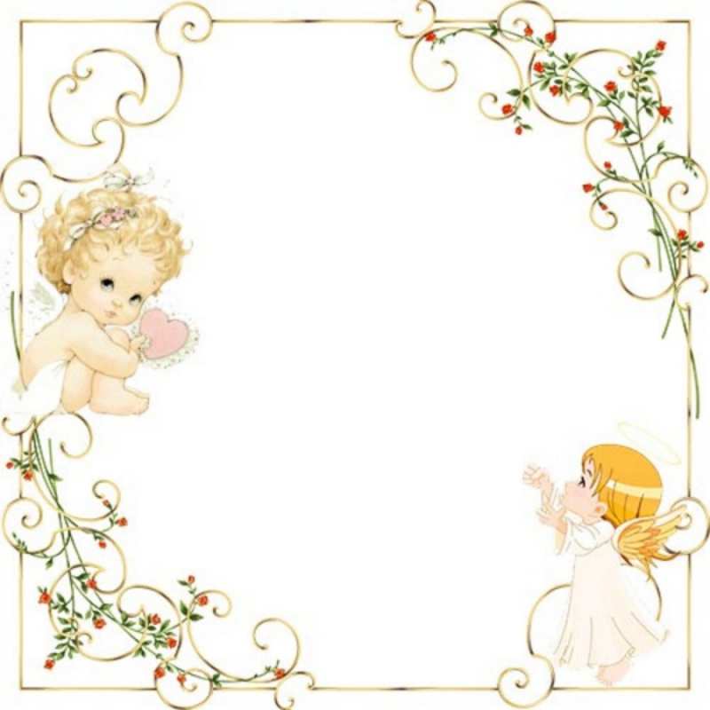 Открытка Ангелы в рамочке с цветами  ангелы желают прекрасных именин  З Днем ангела 