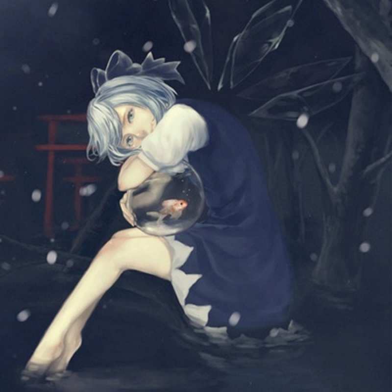 Открытка фея сидит  девушка и рыбка в аквариуме  Не сумуй 