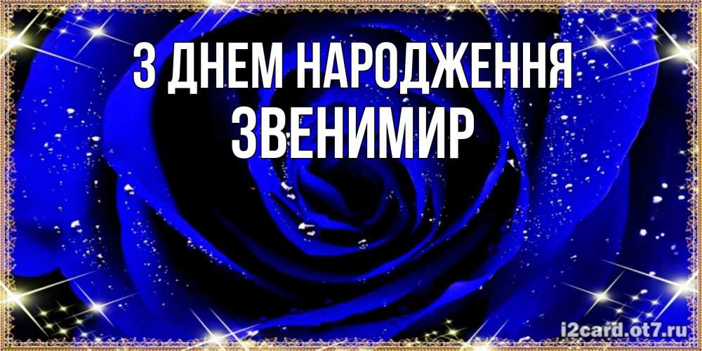 Открытка на каждый день з підписом, Звенимир З Днем народження голубые цветы в росе Прикольна листівка з побажанням онлайн скачати безкоштовно 
