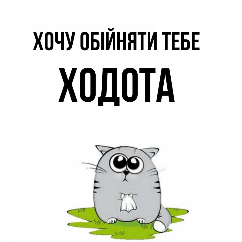 Открытка на каждый день з підписом, Ходота Хочу обійняти тебе котик теребит платочек сидя на травке Прикольна листівка з побажанням онлайн скачати безкоштовно 