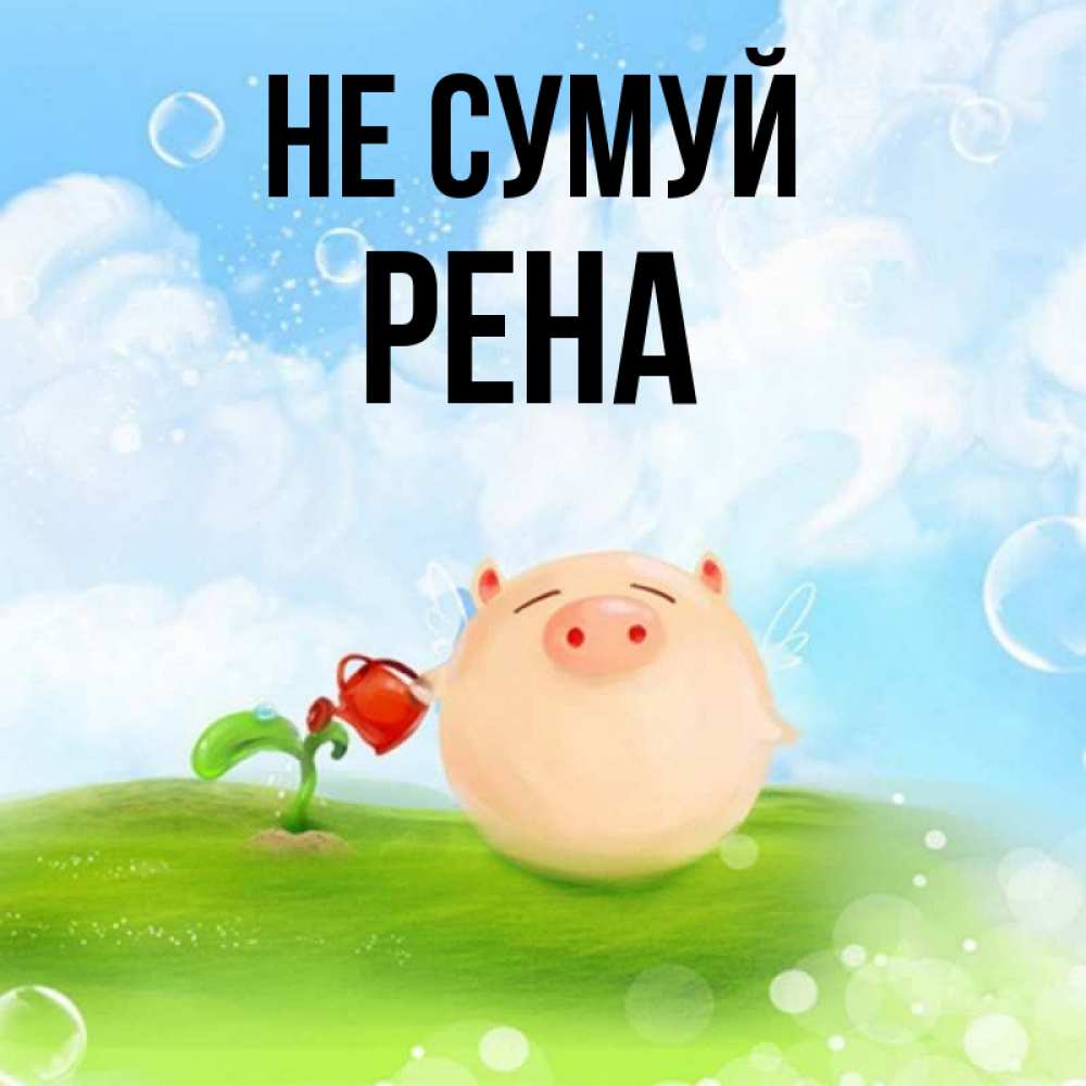 Открытка на каждый день з підписом, Рена Не сумуй поливает цветок порося Прикольна листівка з побажанням онлайн скачати безкоштовно 