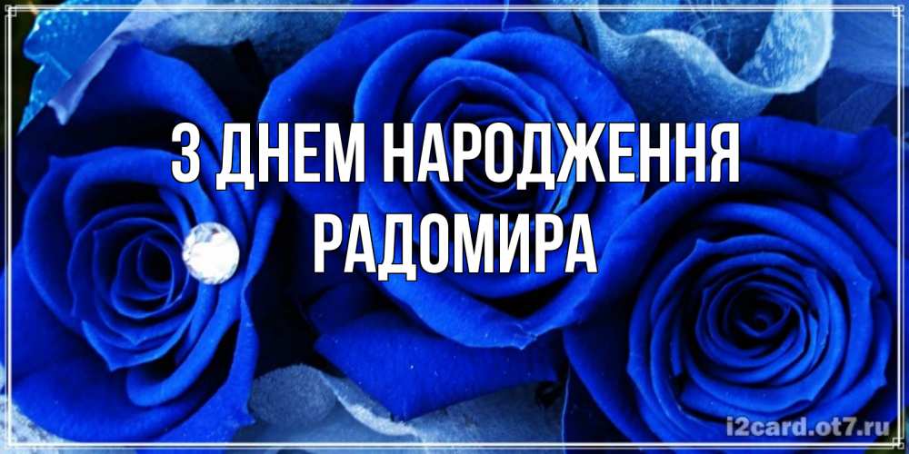 Открытка на каждый день з підписом, Радомира З Днем народження синие розы в росе Прикольна листівка з побажанням онлайн скачати безкоштовно 