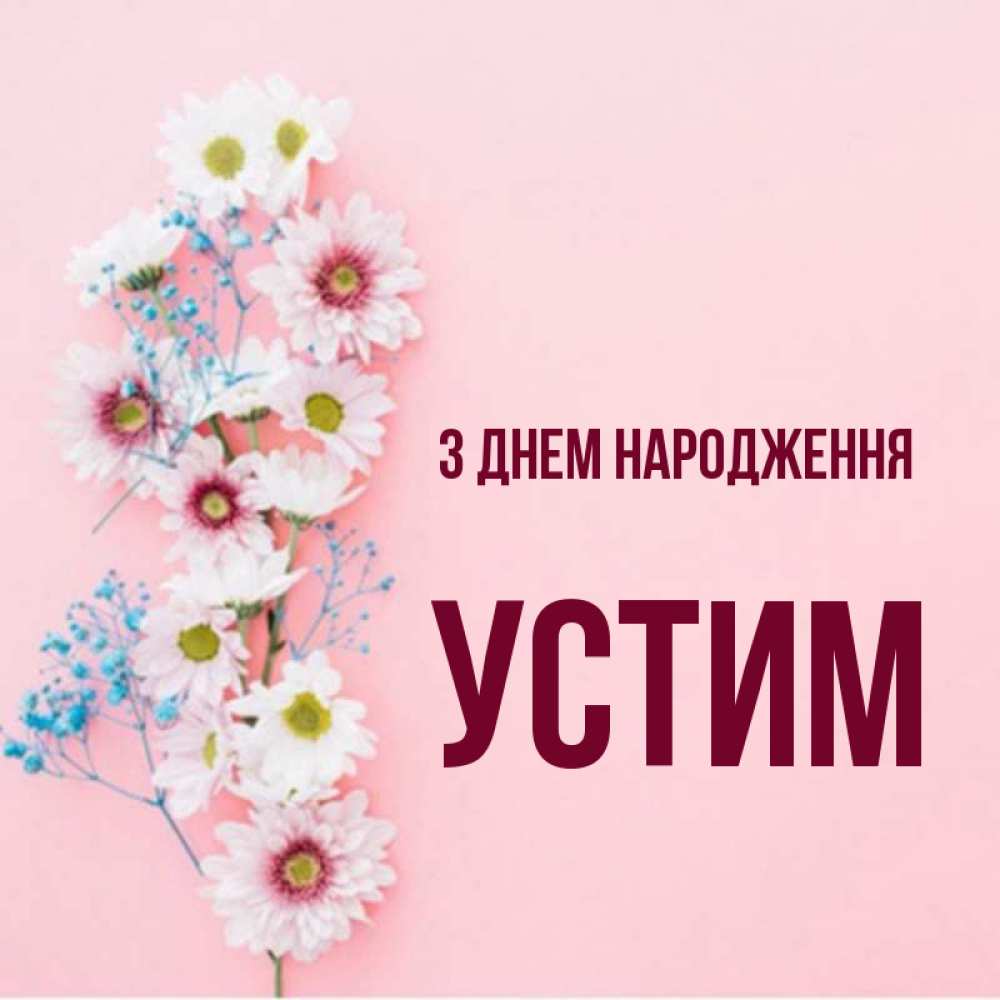 Открытка на каждый день з підписом, Устим З Днем народження Родная моя с днем рождения тебя картинка с цветами белыми и голубыми Прикольна листівка з побажанням онлайн скачати безкоштовно 