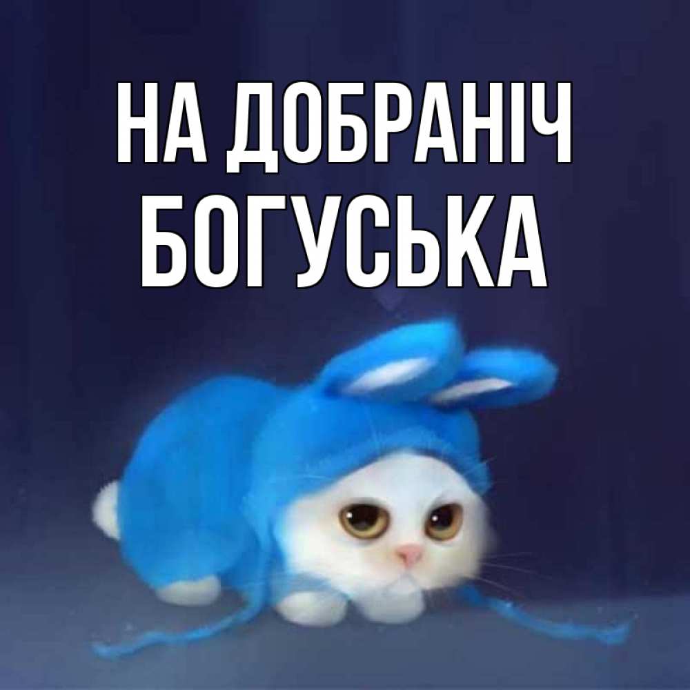 Открытка на каждый день з підписом, Богуська На добраніч кот в голубом костюме кролика с ушками Прикольна листівка з побажанням онлайн скачати безкоштовно 