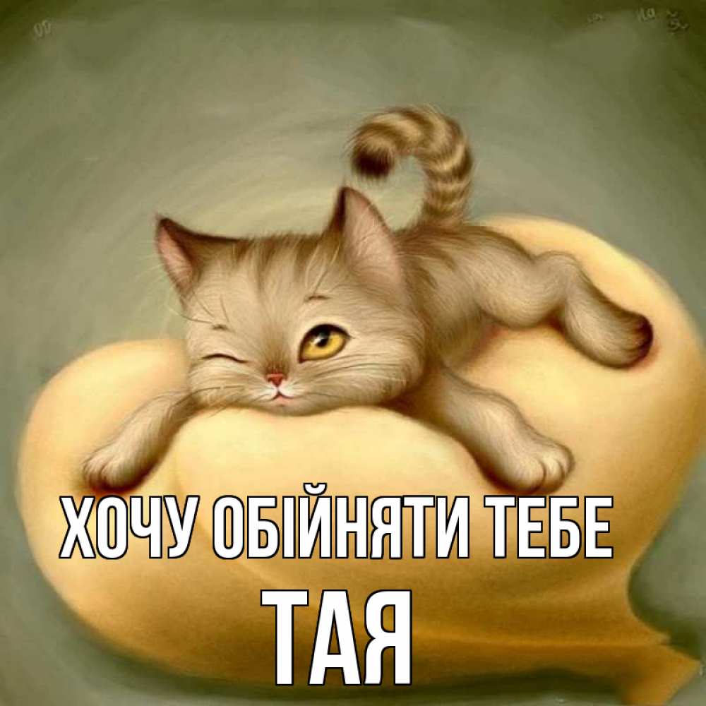 Открытка на каждый день з підписом, Тая Хочу обійняти тебе кошечка Прикольна листівка з побажанням онлайн скачати безкоштовно 