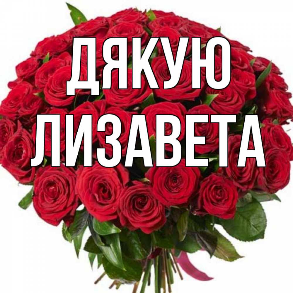 Открытка на каждый день з підписом, Лизавета Дякую букет красных роз Прикольна листівка з побажанням онлайн скачати безкоштовно 