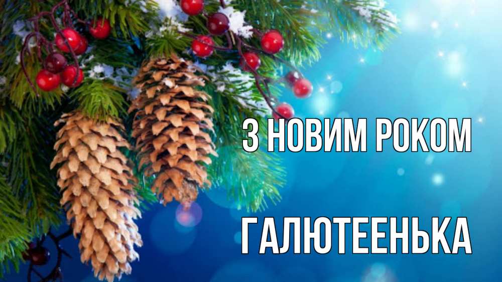 Открытка на каждый день з підписом, Галютеенька З новим роком Новый год, ель, шишки Прикольна листівка з побажанням онлайн скачати безкоштовно 