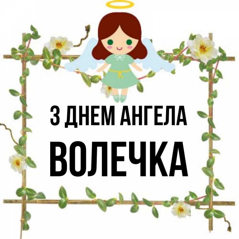 Открытка на каждый день з підписом, Волечка З Днем ангела Ангел с нимбом Прикольна листівка з побажанням онлайн скачати безкоштовно 