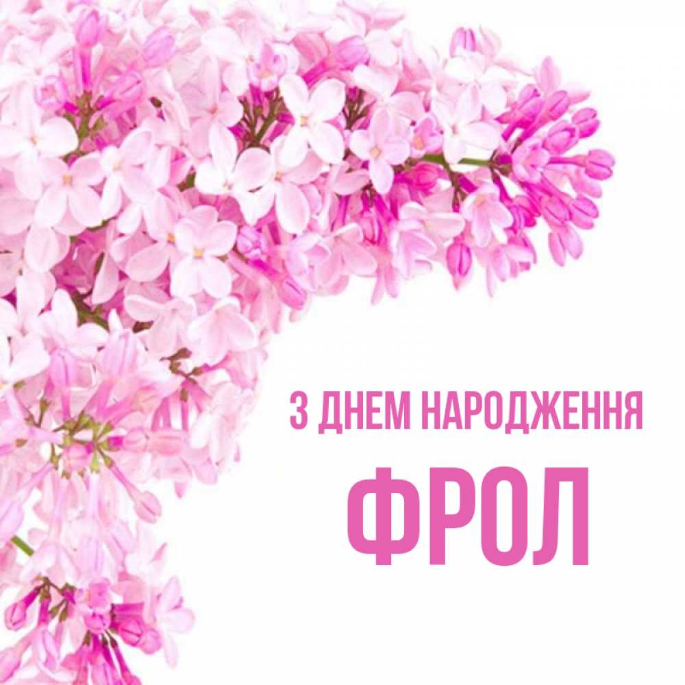 Открытка на каждый день з підписом, Фрол З Днем народження Сирень на белом фоне Прикольна листівка з побажанням онлайн скачати безкоштовно 