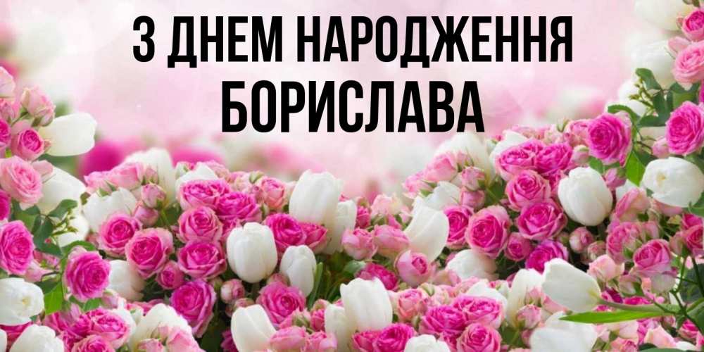 Открытка на каждый день з підписом, Борислава З Днем народження открытка с разными розами Прикольна листівка з побажанням онлайн скачати безкоштовно 