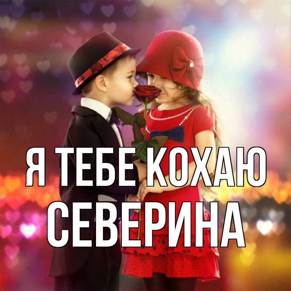 Открытка на каждый день з підписом, Северина Я тебе кохаю черное и красное и роза Прикольна листівка з побажанням онлайн скачати безкоштовно 