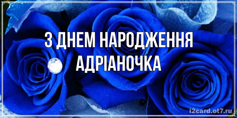 Открытка на каждый день з підписом, Адріаночка З Днем народження синие розы в росе Прикольна листівка з побажанням онлайн скачати безкоштовно 