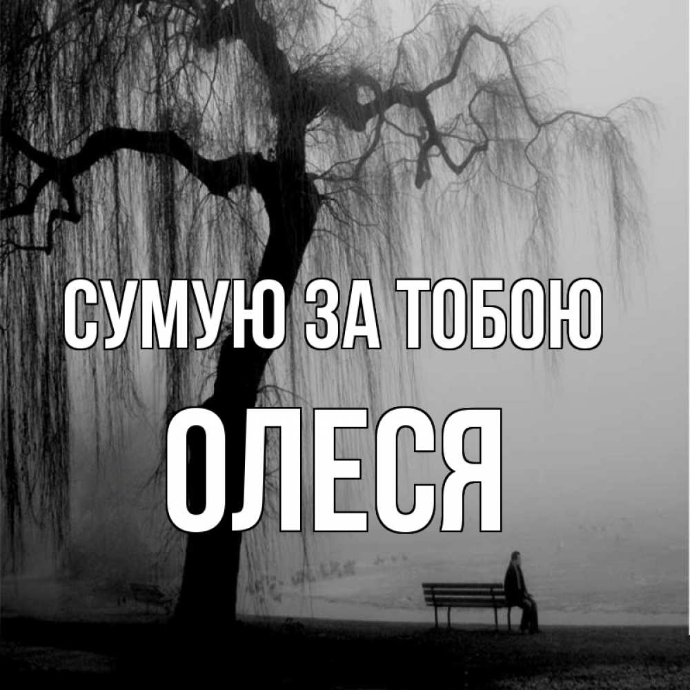 Открытка на каждый день з підписом, Олеся Сумую за тобою лавочка под деревом я жду тебя Прикольна листівка з побажанням онлайн скачати безкоштовно 