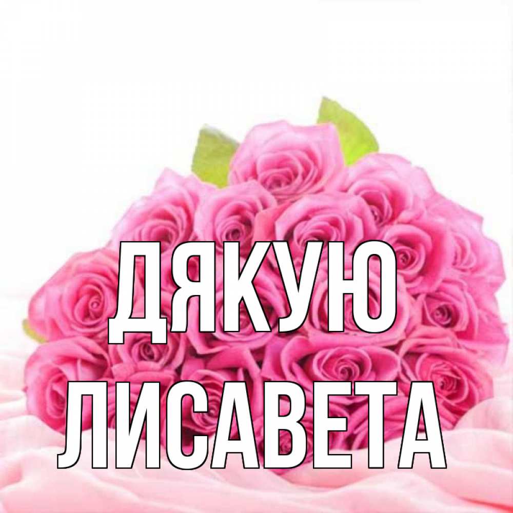Открытка на каждый день з підписом, Лисавета Дякую розовые розы с подписью Прикольна листівка з побажанням онлайн скачати безкоштовно 