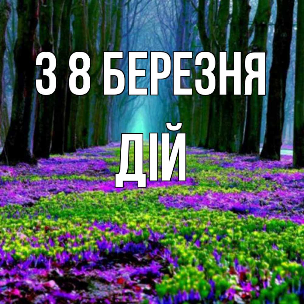 Открытка на каждый день з підписом, Дій З 8 БЕРЕЗНЯ фиолетовые цветы в лесу 1 Прикольна листівка з побажанням онлайн скачати безкоштовно 
