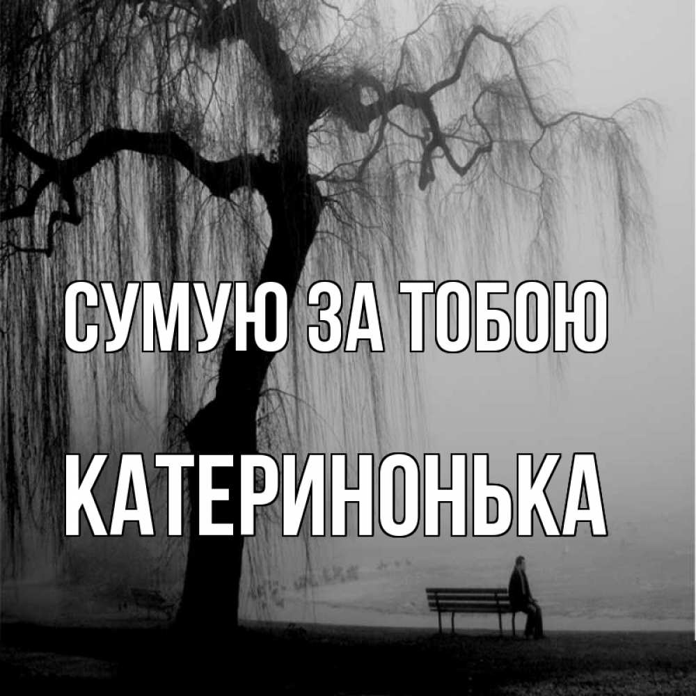 Открытка на каждый день з підписом, Катеринонька Сумую за тобою лавочка под деревом я жду тебя Прикольна листівка з побажанням онлайн скачати безкоштовно 