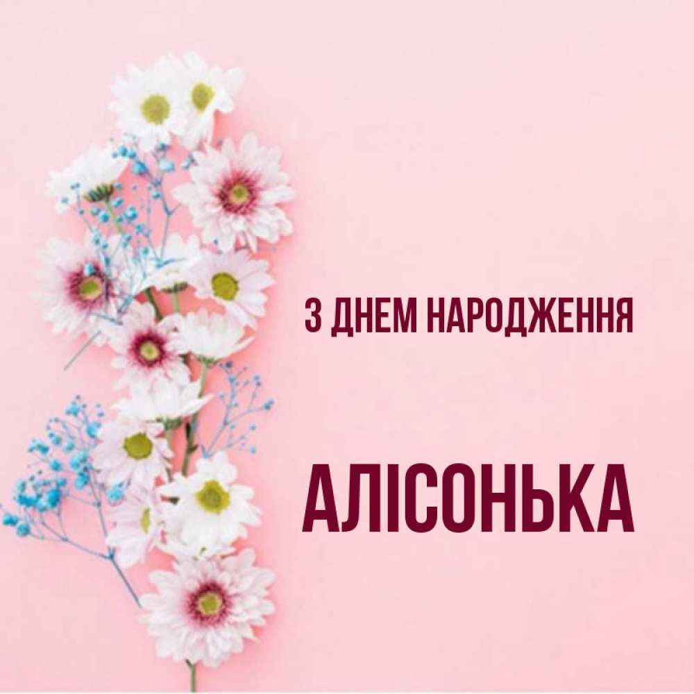 Открытка на каждый день з підписом, Алісонька З Днем народження Родная моя с днем рождения тебя картинка с цветами белыми и голубыми Прикольна листівка з побажанням онлайн скачати безкоштовно 