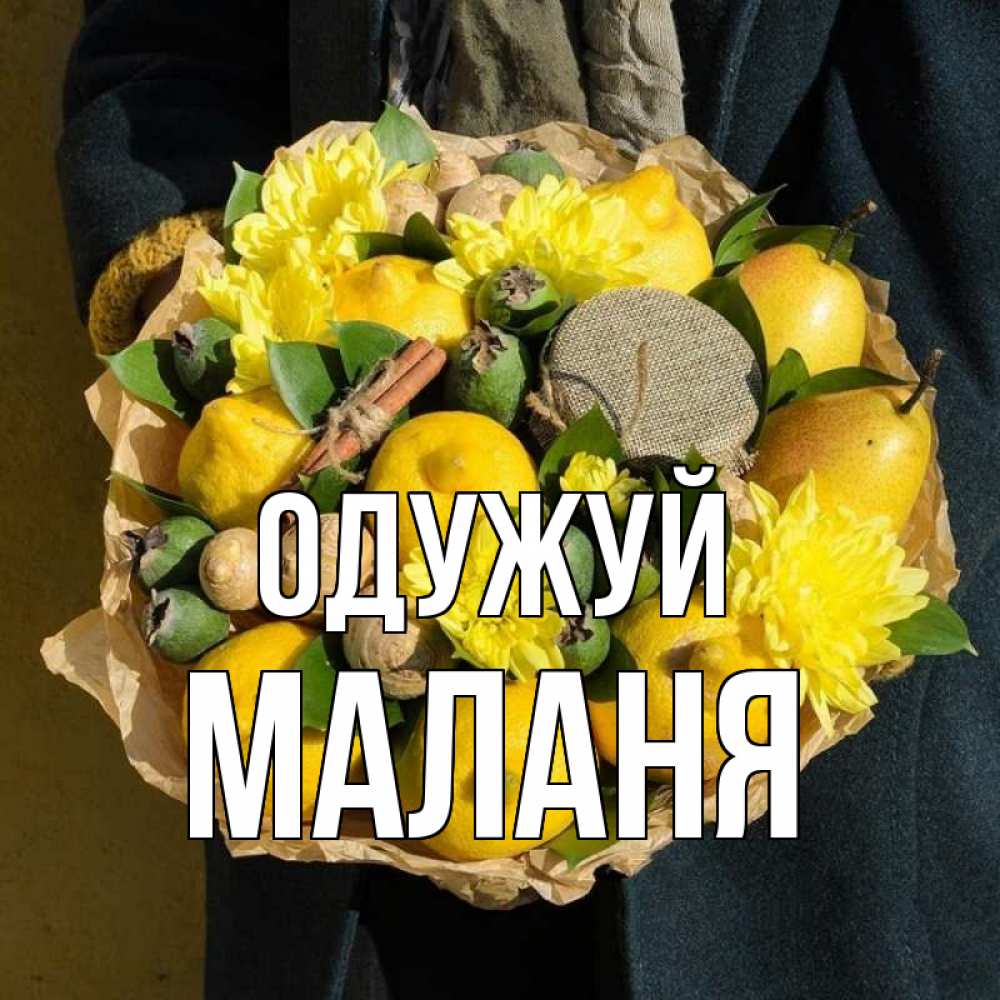 Открытка на каждый день з підписом, Маланя Одужуй букет витаминов Прикольна листівка з побажанням онлайн скачати безкоштовно 
