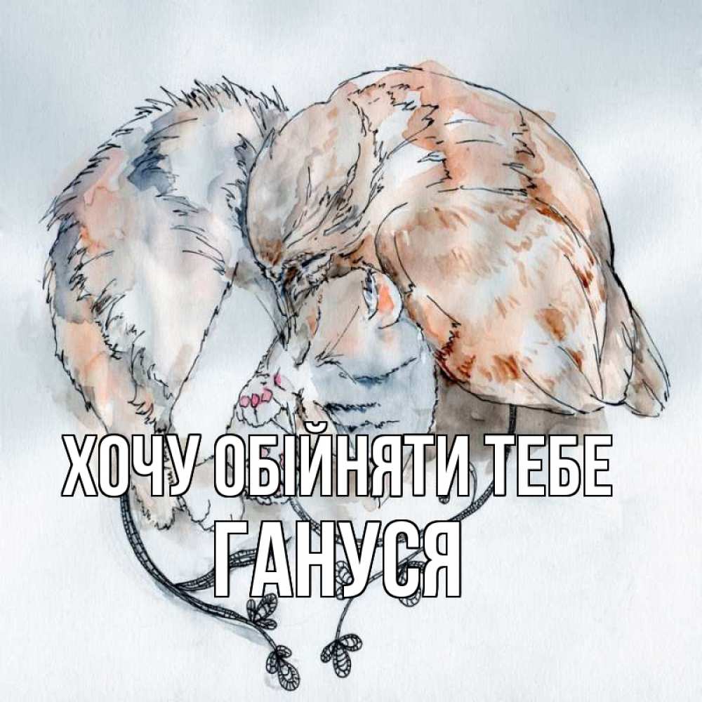 Открытка на каждый день з підписом, Гануся Хочу обійняти тебе можно быть вместе даже когда очень разные Прикольна листівка з побажанням онлайн скачати безкоштовно 