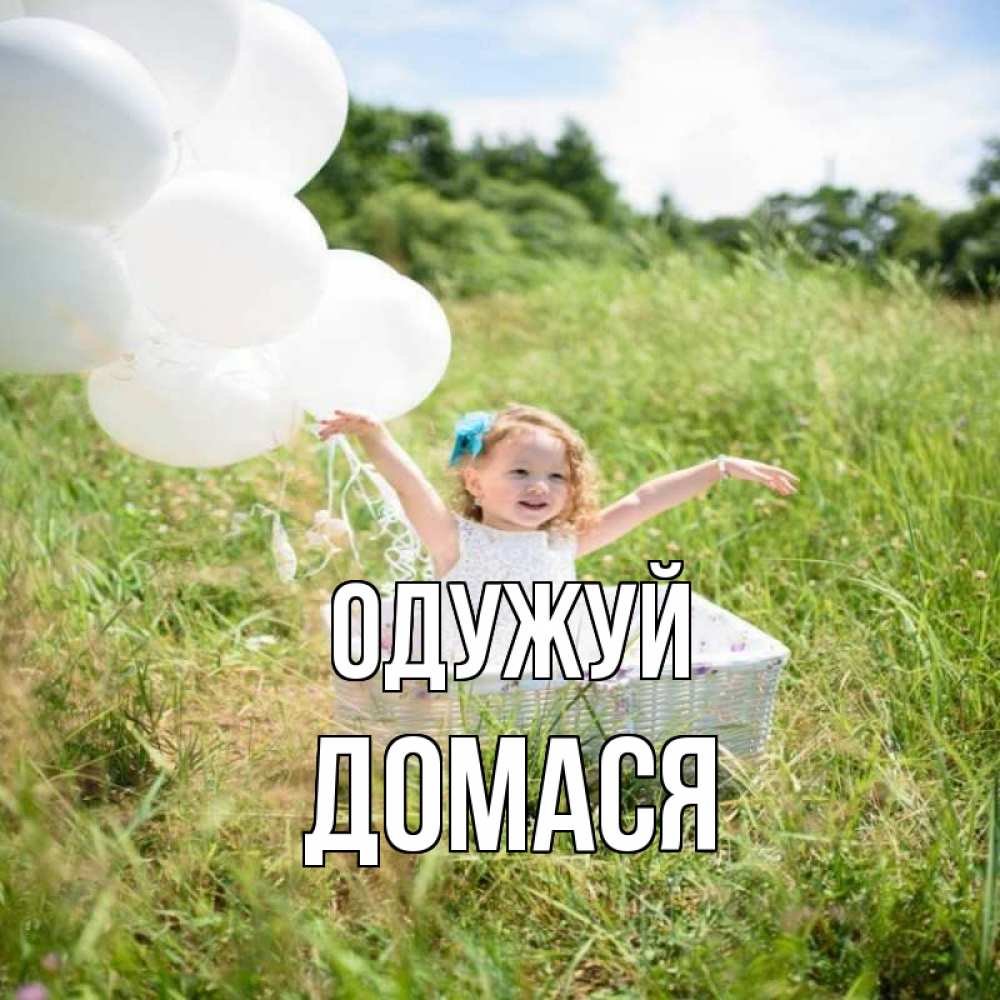Открытка на каждый день з підписом, Домася Одужуй девочка сидит в корзине наверное от этого больной должен выздороветь Прикольна листівка з побажанням онлайн скачати безкоштовно 