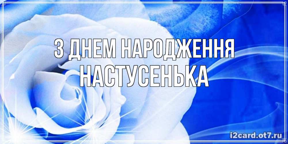Открытка на каждый день з підписом, Настусенька З Днем народження белая роза на голубом фоне Прикольна листівка з побажанням онлайн скачати безкоштовно 