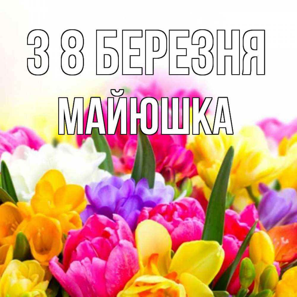 Открытка на каждый день з підписом, Майюшка З 8 БЕРЕЗНЯ тюльпаны Прикольна листівка з побажанням онлайн скачати безкоштовно 
