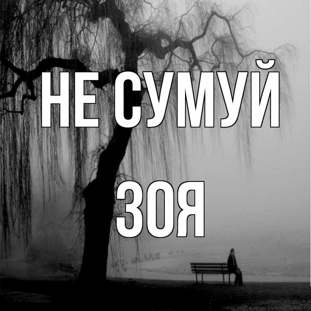 Открытка на каждый день з підписом, Зоя Не сумуй висящие ветки дерева и лавочка под деревом Прикольна листівка з побажанням онлайн скачати безкоштовно 