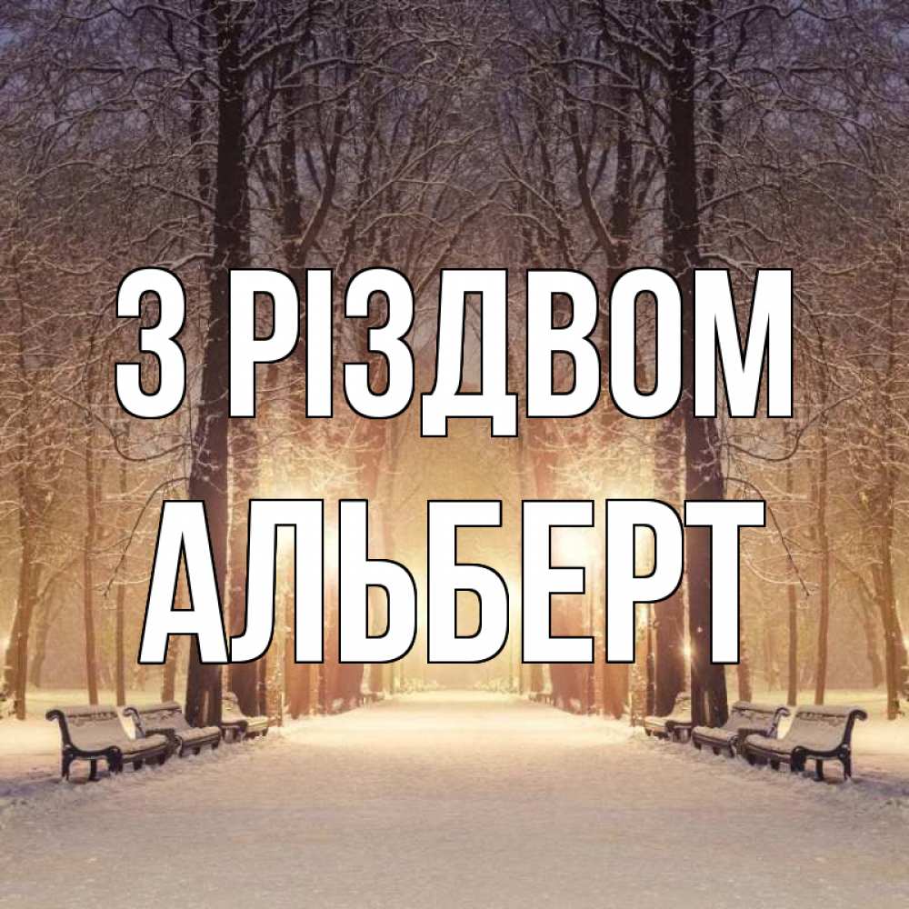 Открытка на каждый день з підписом, Альберт З Різдвом зима, парк, фонарь, лес Прикольна листівка з побажанням онлайн скачати безкоштовно 