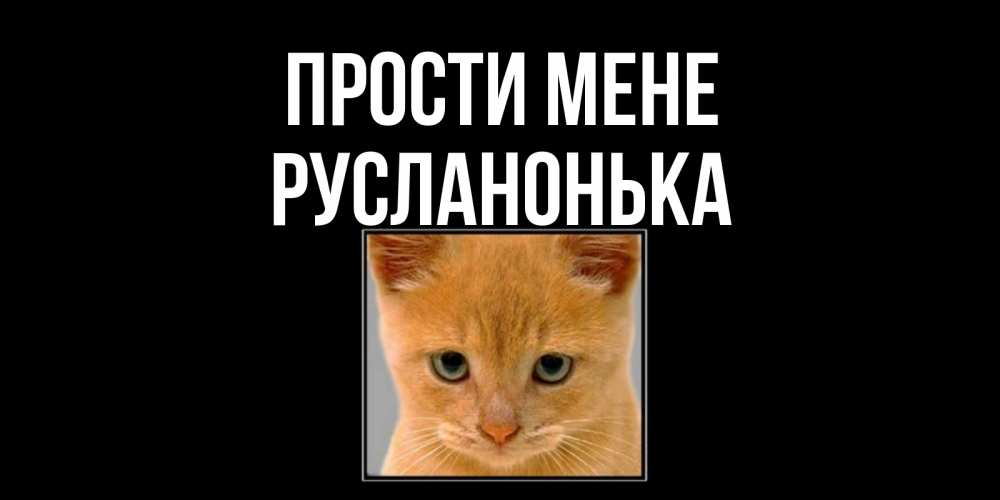 Открытка на каждый день з підписом, Русланонька Прости мене рыжий грустный кот просит прощения Прикольна листівка з побажанням онлайн скачати безкоштовно 
