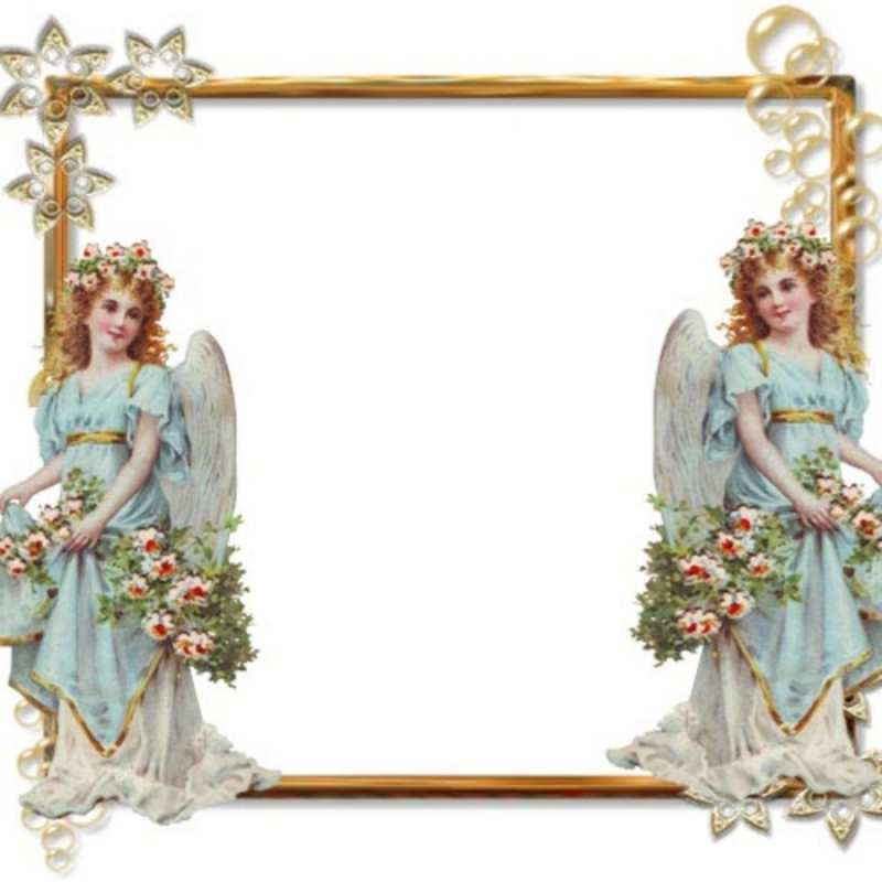 Открытка Красивая открытка с ангелами  рамочка из золота и ангелы  З Днем ангела 