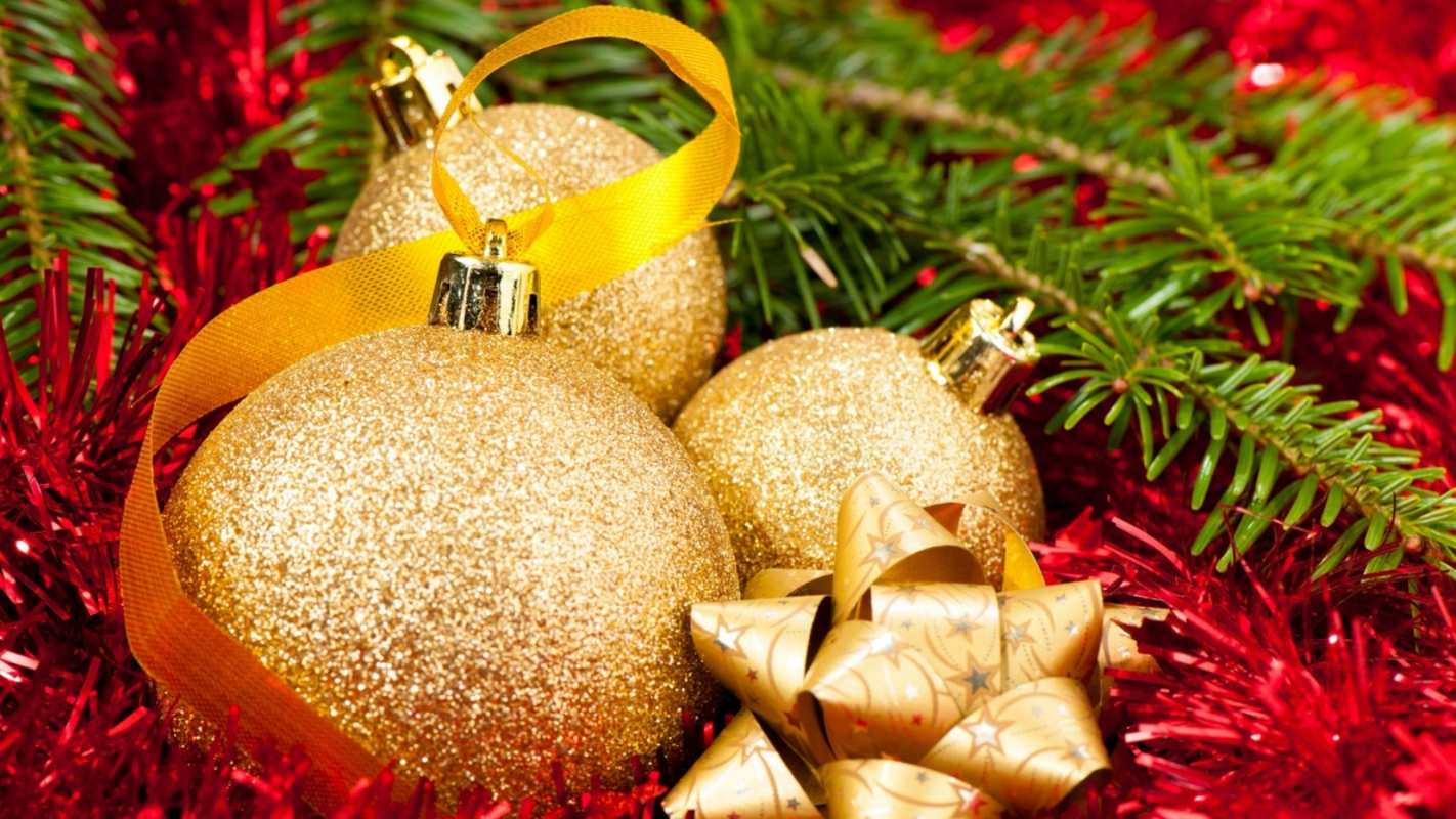 Открытка новогодние золотые шары  новый год  З новим роком 