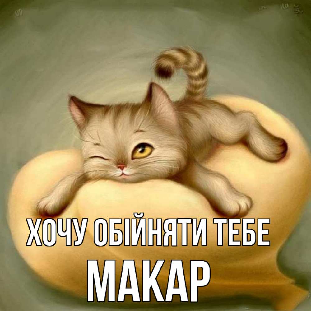 Открытка на каждый день з підписом, Макар Хочу обійняти тебе кошечка Прикольна листівка з побажанням онлайн скачати безкоштовно 