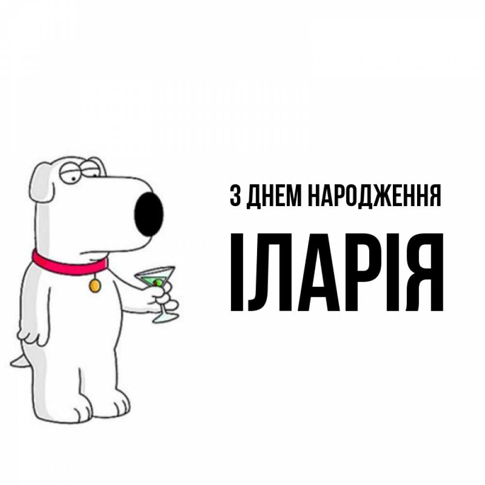 Открытка на каждый день з підписом, Іларія З Днем народження песик с оливками Прикольна листівка з побажанням онлайн скачати безкоштовно 