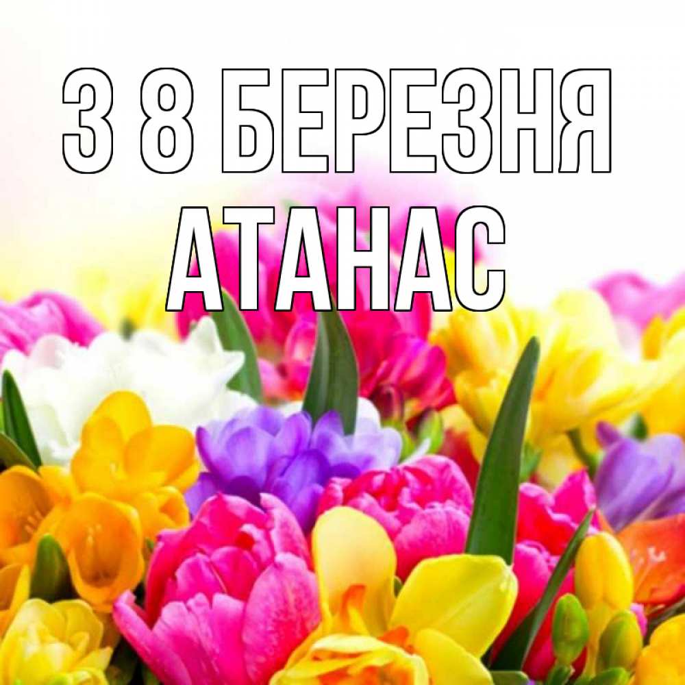 Открытка на каждый день з підписом, Атанас З 8 БЕРЕЗНЯ тюльпаны Прикольна листівка з побажанням онлайн скачати безкоштовно 