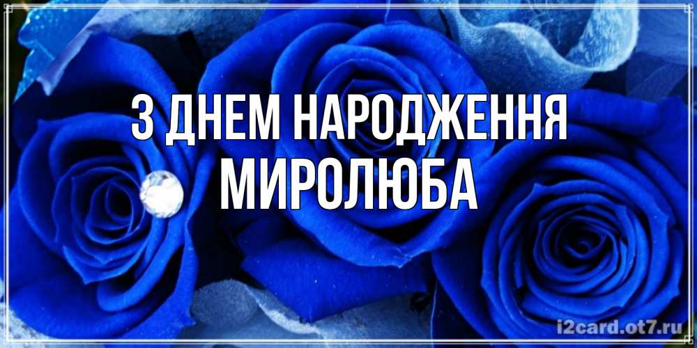 Открытка на каждый день з підписом, Миролюба З Днем народження синие розы в росе Прикольна листівка з побажанням онлайн скачати безкоштовно 