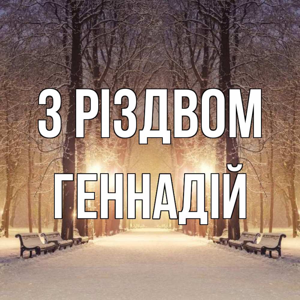 Открытка на каждый день з підписом, Геннадій З Різдвом зима, парк, фонарь, лес Прикольна листівка з побажанням онлайн скачати безкоштовно 