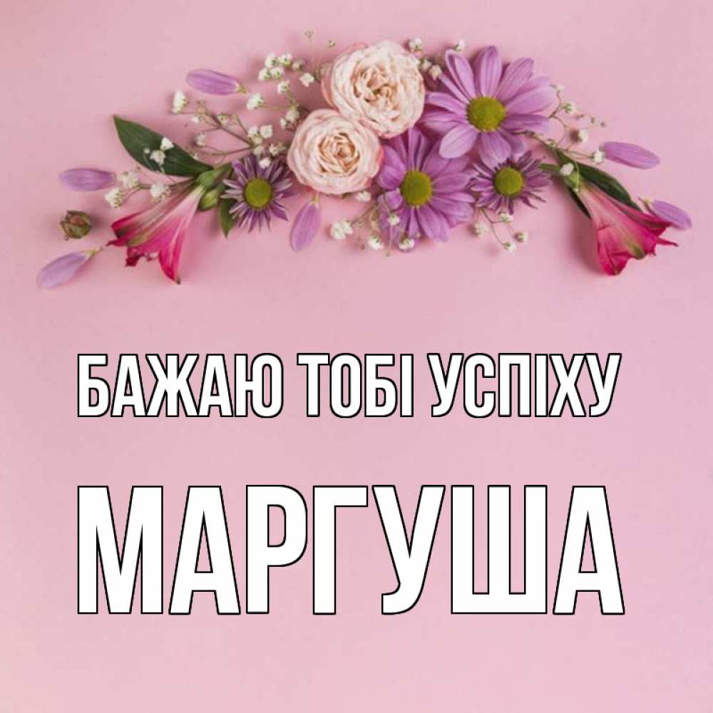 Открытка на каждый день з підписом, Маргуша Бажаю тобі успіху розовый фон Прикольна листівка з побажанням онлайн скачати безкоштовно 