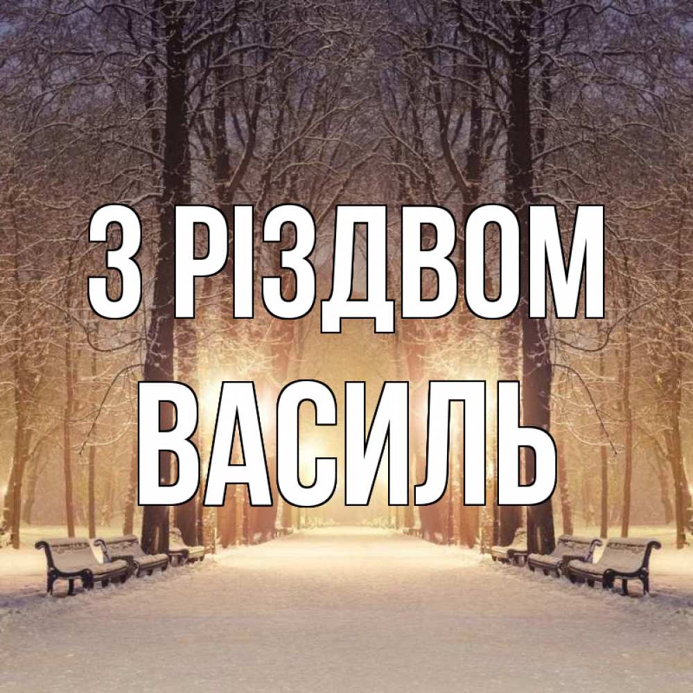 Открытка на каждый день з підписом, Василь З Різдвом зима, парк, фонарь, лес Прикольна листівка з побажанням онлайн скачати безкоштовно 