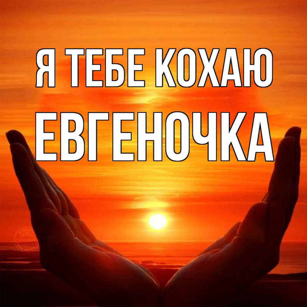 Открытка на каждый день з підписом, Евгеночка Я тебе кохаю в руках Прикольна листівка з побажанням онлайн скачати безкоштовно 