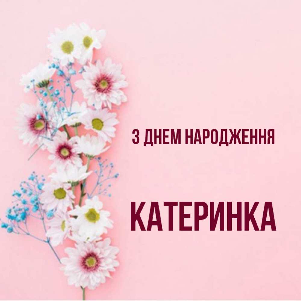 Открытка на каждый день з підписом, Катеринка З Днем народження Родная моя с днем рождения тебя картинка с цветами белыми и голубыми Прикольна листівка з побажанням онлайн скачати безкоштовно 